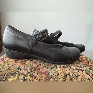 Dansko Black Leather Mary Jane Flats
